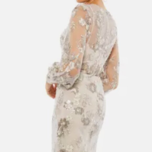 MAC DUGGAL 70237 EMBELLISHED HIGH NECK ILLUSIONS LONG SLEEVE MOCHA MIDI DRESS 14 - Picture 5 of 6